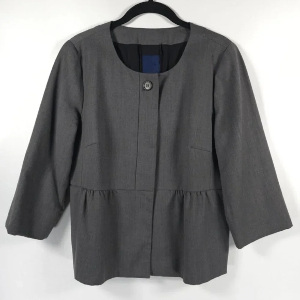 J. CREW SUITING 100% WOOL Hidden Button Jacket‎ Peplum Blazer Coquette Size 12